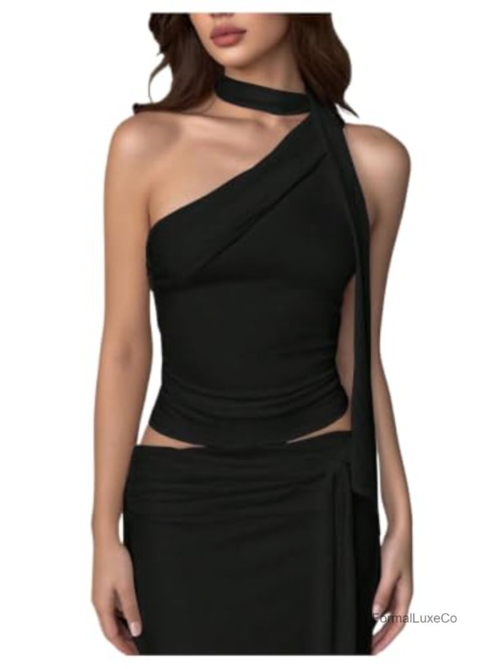 Halter Crop Top Wrap One Shoulder Ruched Going Out Outfit